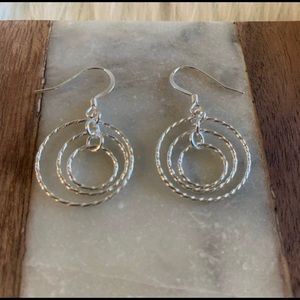 Diamond Cut Dangle Circle Hoop Earrings Solid Sterling Silver 925 Dangle Earring